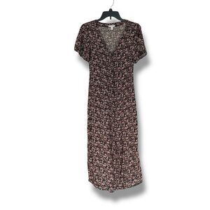 Abound Button Front Midi Dress Black Floral Print XXS Cottagecore